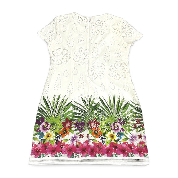 Desigual White Eyelet Sheath Dress Size 8 EU 42 Floral Design Vest Denver - Picture 3 of 9
